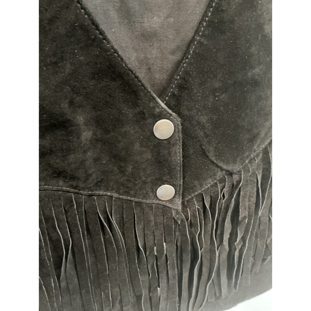 Forever 21 Womens Suede Leather Fringe Vest S Black Western Country Cowgirl Boho